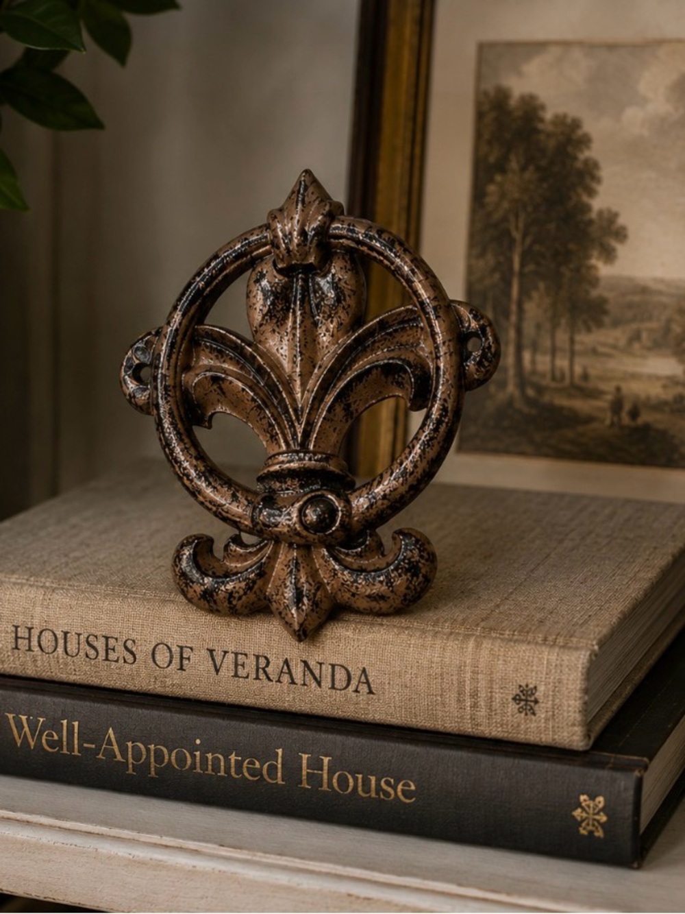 Antique-Style Fleur-de-Lis Door Knocker Accent - Bronze Finish